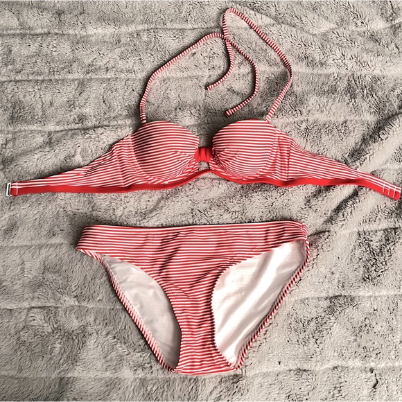 aerie red & white striped bikini - Picture 1 of 4